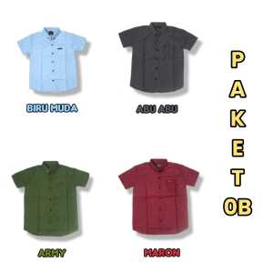 PAKET 4 PCS 100 RIBU Baju Kemeja Polos Anak Laki-Laki Lengan Pendek Bahan Catton [usia 1-14 tahun] Bebas pilih Warna
