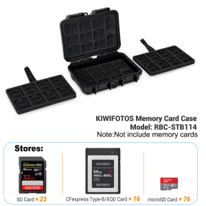 Kiwotos ที่เก็บของการ์ดความจำความจุขนาดใหญ่76การ์ด SD ขนาดเล็ก22การ์ด SD และ16 CFexpress Type-B/ การ์ด XQD การออกแบบและเปลือกที่ทนทานถุงมือช่าง
