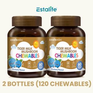 Estalife Kids Tiger Milk Mushroom Chewables Blueberry Flavour Daily Wellness Support 60 Chewable Tablets