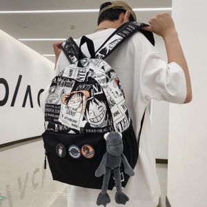 School Bag ONE PIECE Luffy Student Bag Canvas Fashion Patchwork Style Simple Fashion Letter Large Capacity Waterproof