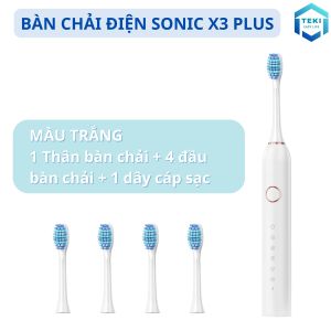 Bàn Chải Điện Đánh Răng Sonic X3 PLUS Thông Minh 6 Chế Độ Làm Sạch Tặng Kèm 4 Đầu Thay Thế Lông Mềm Cao Cấp | TEKI