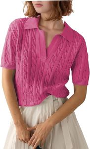 Zeagoo  Womens Short Sleeve Sweater Pullover  Polo  Top  V  Collared Knitted Casual Soft Pullover Shirt
