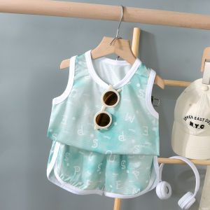 เด็กชุดเด็กขนาดเล็กและขนาดกลางเสื้อผ้าฤดูร้อนใหม่เด็กผู้หญิงการ์ตูนบางแขนกุดกางเกงขาสั้นชุดเทรนด์