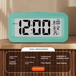 Đồng hồ báo thức kỹ thuật số hiện đại với hiển thị nhiệt độ đa chức năng đơn giản cạnh giường ngủ hoặc máy tính để bàn sử dụng màn hình LCD nhiều màu sắc có sẵn