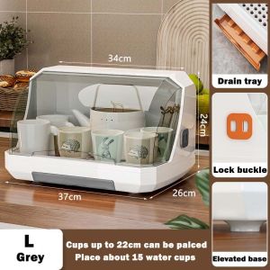 SG Stock Cup Drainer Cup Holder Dish Drainer Kitchen Shelf Dustproof With Cover Baby Bottle Rack