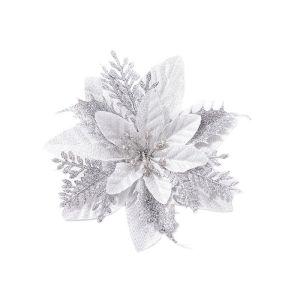 Sincecu 10PCS Artificial Christmas Flowers Flower Head Fake Flowers Ornament Glitter DIY Wedding Birthday Decor Christmas Tree Decoration Poinsettia Glitter Artifical Christmas Flowers With Sticks Xmas Home Decor