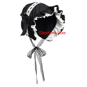 Victorian Ladys Bonnet Cap Adjustable With Bowknot For Photo Black White Lolita