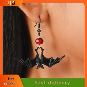 HB Gothic Vampire Bat Earrings For Women Vintage Red Crystal Water Drop Pendant Earring Halloween Pagan Witch Ear Jewelry Gift