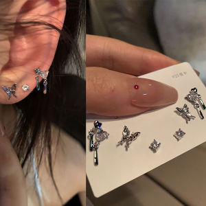 waqajh 6 cái bộ đơn giản pha lê Stud Bông tai thiết lập cho phụ nữ bướm Zircon Bông Tai cô gái bên Wedding engagement trang sức phụ kiện