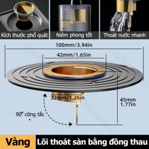 Nắp Cống Sàn Đồng Thau Nguyên Khối Cao Cấp Chống Mùi Hôi 100% Cho Lỗ Khoan 32mm-70mm Lõi Thoát Sàn Nhà Tắm Thông Minh Van Tự Đóng Ngăn Chảy Ngược Thoát Nước Siêu Tốc 300% Phễu Lọc Rác Lắp Đặt 1 Giây Phụ Kiện Nhà Tắm Chất Lượng