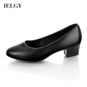 IELGY womens high heels soft leather mid heel black soft sole shoes