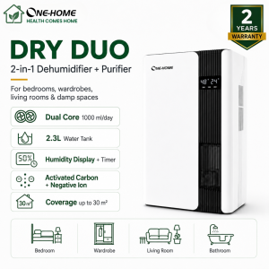 ONE HOME Dehumidifier Air Purifier 2-in-1 Moisture Absorber with Temperature & Humidity Display Quiet Auto Shut-Off Sleep Mode Fast Clothes Drying for Bedroom Living Room Home Office