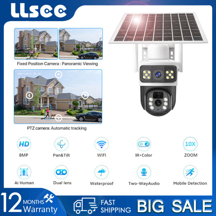 LLSEE V380 Pro Solar CCTV Full HD Dual Lens WiFi Camera 8MP Warna Penglihatan Malam 4G Kad SIM