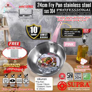 SUPRA Panci Fry pan 24cm stainless SUS 304 professional series handle pastel lavender impact bottom / wajan masak tumis goreng rebus