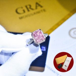 Diamcity  (Free Gra Certificate) Cincin Dua Warna Berlian Kuning Bertatahkan Mewah Baru 3 Karat Moissanite Square Powder Opening Model Pasangan Yang Bisa Disesuaikan