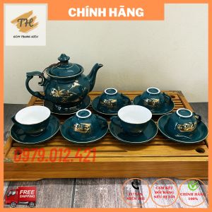 FREESHIP - Bộ ấm chén bộ ấm trà Bát Tràng vẽ vàng cảnh Đồng Quê cao cấp pha trà ngon dung tích ấm 500ml