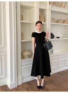 Đầm đen dáng xòe thanh lịch công sở - phối cổ tròn trắng – Tôn dáng đi làmdự tiệc_BS0160