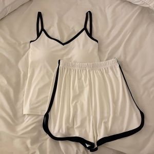 Cool Ice Silk Pajama wanita Camisole musim panas dengan Pad dada nipis Set pakaian tidur longgar pakaian tidur kasual pakaian rumah pakaian