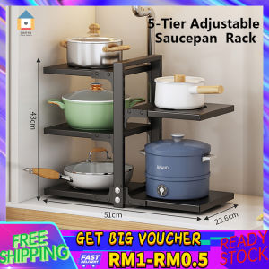 【Malaysia Spot Sale】4 Tiers Pot Rack Kitchen Storage Rack Bawah Sinki Rak Dapur Adjustable Under Sink Multifunctional Shelf For Pot