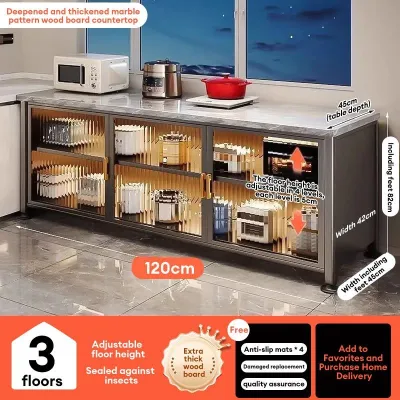 NINI Marble Effect Top Kitchen Storage Cabinet | Dustproof Dish Organizer with Drawer | Large Capacity Pantry Cabinet | Kitchen Countertop Organizer