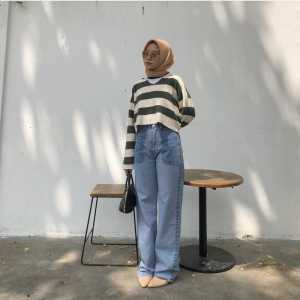 SWETER FUJI STRIPE CROP / SWETER HALUS 7 GET / BAJU ATASAN WANITA TERBARU / SWETER CROP WANITA MURAH