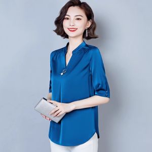 Top for Women Womens Summer Short Sleeve T-shirt Shirt Collar Top T-shirt Satin Blouse Floral Top Plus Size