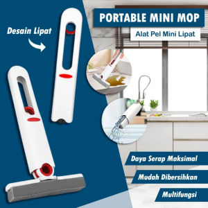 TITIK TIGA  Mini Mop Portable Alat Pel Lipat Mini Multifungsi – Pel Spons Mini Pembersih Lantai Kaca Toilet Mini Portable Folding Mop Alat Pel Busa Spons Pembersih Noda Air Desain Tarik Lipat