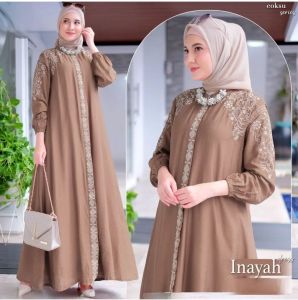 Inayah Dress / Dress Polo Linen Mix Bordir Premium Wanita Jumbo LD 120CM / Gamis Kondangan Wanita Ukuran M - L - XL - XXL / Baju Lebaran Perempuan Terbaru 2025 Model Korean Style / Bordir Import Termurah Elegan / Polo Linen Kekinian Varian Warna Cantik