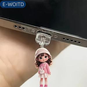 E-WOITD Điện Thoại Di Động Bụi Cắm Pendan Dễ Thương Mèo Con Chó Shamrock Trang Trí Treo Mặt Dây Chuyền Cho Iphone Loại C Sạc Cổng Chống-Bụi Cắm