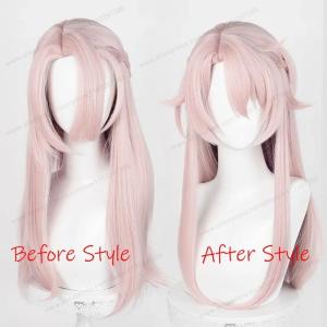 SHUNAICHI Jiao Qiu วิกผมคอสเพลย์วิกผมปลอม honkai Star Rail jiaoqiu ยาว68ซม. วิกผมอะนิเมะสีชมพูไล่ระดับสีทนความร้อน
