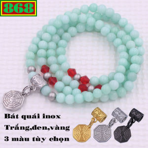 Vòng chuỗi 108 hạt đá xanh bích charm bát quái inox - hạt 6 ly 8 ly vòng chuỗi niệm Phật
