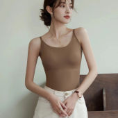 Maniyun Long Ice Silk Sling Camisole With Bra Padding Adjustable Strap Fixed-Cup One-piece Women Singlet Top Seamless Suspender