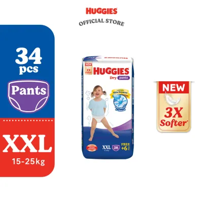 Huggies Dry Pants Diapers S64/M58/L48/XL40/XXL34/XXXL20 (1 Pack) - Fastest Absorbing Baby Diaper