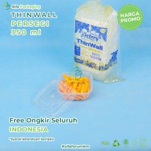 Thinwall Persegi + Tutup 350ml Kotak Makanan Wadah Plastik Thinwall Square Tempat Kue Snack Food Container isi 25 pcs