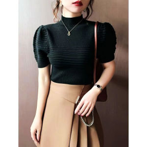 CHICCHIC Áo Sơ Mi Ngắn Tay Hàn Quốc Áo đan ống tay phồng nữ