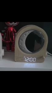 USB Plug Wood Grain Sunrise Alarm Clock Wake Up Light Dual Alarm White Noise Machine 3D Moon Lamp Stepless Dimmable Night Light Nature Sounds for Bedroom Heavy Sleepers Kids Adults