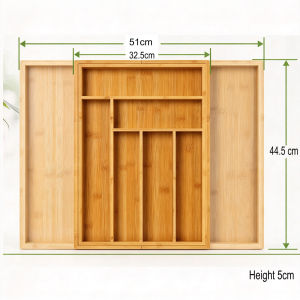 Bamboo Expandable Cutlery Tray Adjustable Cutlery Spoon and Fork Organizer Rack Drawer Organizer Utensil Flatware Tray Fits for Pull Out Kitchen Cabinet