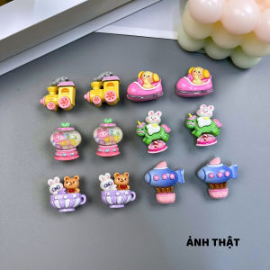Bộ 12 Sticker Charm 3D chủ đề Thỏ đu quay  DIY Mayto gắn Dép Cross Dép Sục Cá Sấu JB-215