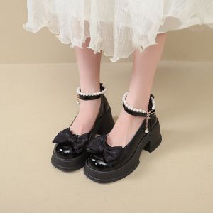 Free Shipping Spring 2026 Versatile Flats Small Leather Shoes Platform Shoes With Bows Shallow-Toe Height-Increasing Mary Janes Cute New Styles