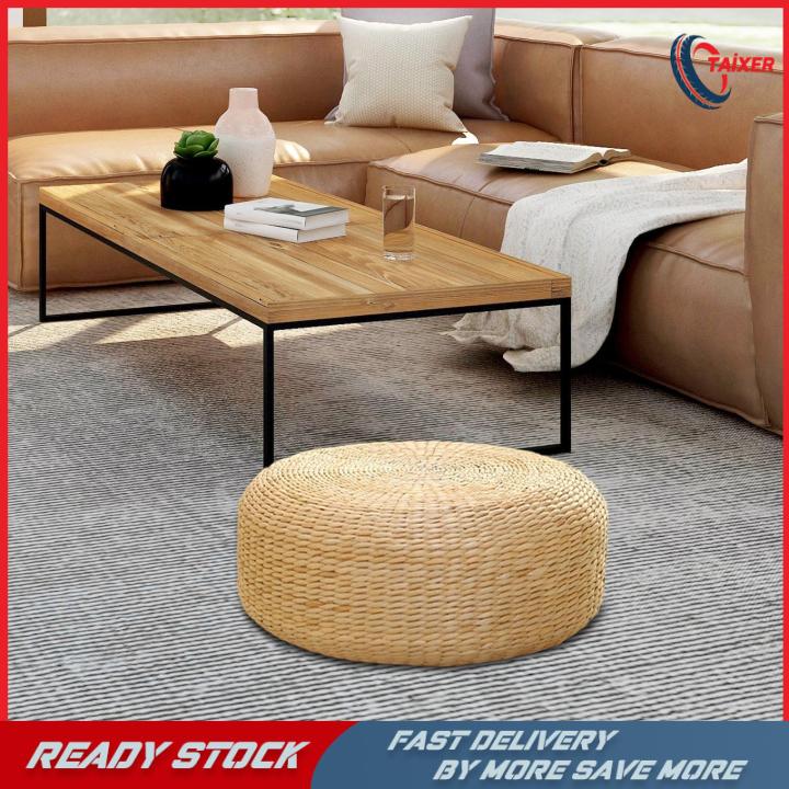 Taixer Japanese Style Seating Cushion Rattan Floor Pillow Handcrafted  Thicken Rustic Reading Tatami Seat Cushion for Indoor Floor Bedroom Balcony 