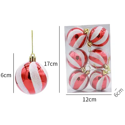 6Pcs 6CM Colorful Christmas Balls Glitter Gold White Red Xmas Tree Ornament Hanging Pendant Decor