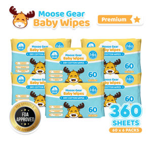 Moose Gear Baby Dry Wipes Premium 360sheets 6PACKS Thick & Soft Cotton