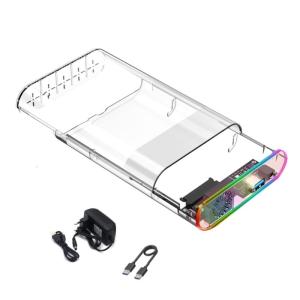 External Hard Disk Enclosure Clear USB3.0 Color Lighting Supports 2.5/3.5inch Hard Disk Sliding Mechanism
