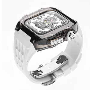 Luxury Mod Kit Glacier Case For Apple Watch Ultra Gen2 49mm Case Silicone Band Clear Crystal Case For iWatch Series 9 8 7 6 5 4 SE 45MM 44MM Case Transparent Mod Kit Crystal Case Metal Keying For iwatch Series 9 Ultra 8 7 SE 6 5 4 44mm 45mm 49mm Band