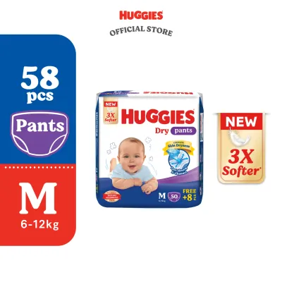 Huggies Dry Pants Diapers S64/M58/L48/XL40/XXL34/XXXL20 (4/6 Packs) - Fastest Absorbing Baby Diaper
