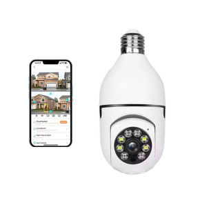 CCTV V380 Pro Bulb Camera Connect To Cellphone 360 Rotation 8MP HD No Wifi Needed Two-Way Audio Full Color Night Vision Auto Tracking IP Security Camera Human Detection