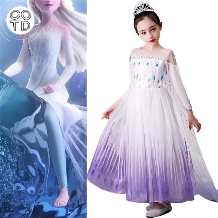 Girls Snow Princess Dress Up Costume With Crown - Blue Satin Dress, Size 7T-8T, Party & Cosplay