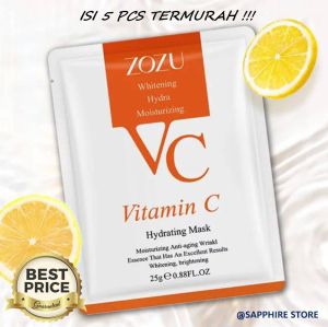 Isi 5 Pcs Termurah !! Masker Wajah ZOZU Vitamin C Serum Facial Sheet Mask / Masker Wajah Glowing dan Putih Masker ZOZU Topeng Vitamin C Mask / Masker Wajah Organik Pemutih Masker Wajah Korea Serum Vitamin C Skincare Mirip Hanasui Emina Naturgo PONDS