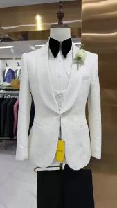 High Quality Wedding Suit Set for Groom Three Pieces Mens Fashion Suits One Button Shawl Neck Blazer Jacket Vest and Pants