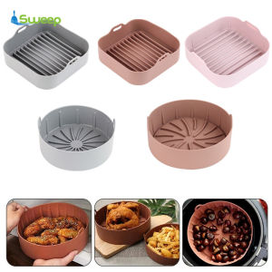Silicone Air Fryer with Handle Round and Square Silicone Basket Food Safe Easy to Clean Air Fryer Oven Accessories